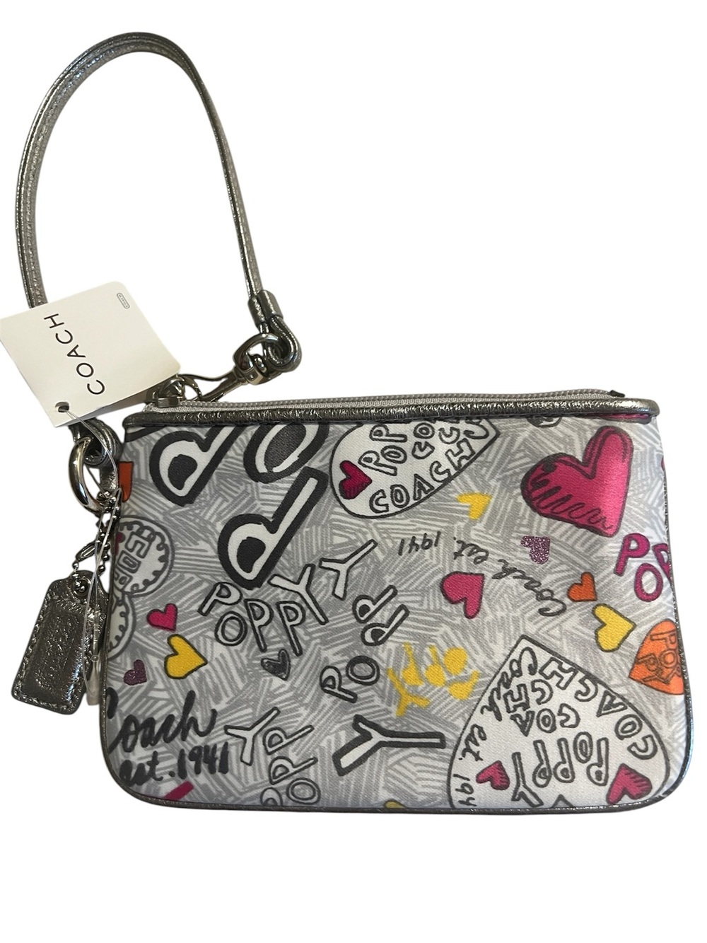 NWT Coach Y2K Rare & Vintage Poppy Graffiti Heart Metallic Zippered Wristlet